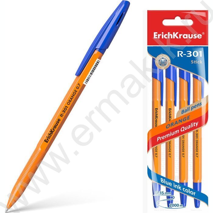 Ручка шар /набор  4шт/ R-301 Orange Stick синяя | Фото 2
