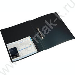 Папка 2 кольца 18мм черная 0,7мм карман внутренний и торцевой | Фото 2