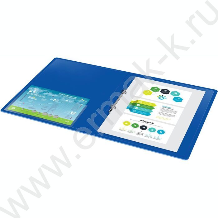 Папка 2 кольца 18мм синяя 0,7мм карман внутренний и торцевой | Фото 5