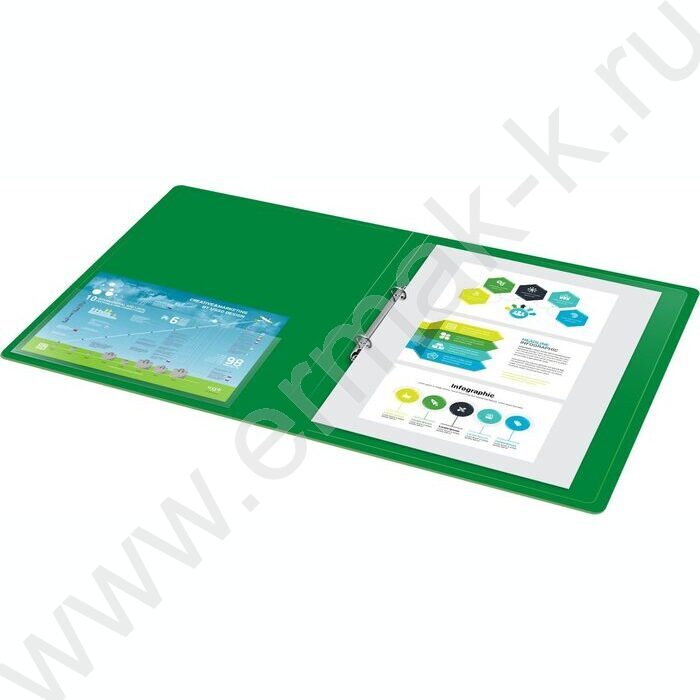 Папка 2 кольца 18мм зеленая 0,7мм карман внутренний и торцевой | Фото 5