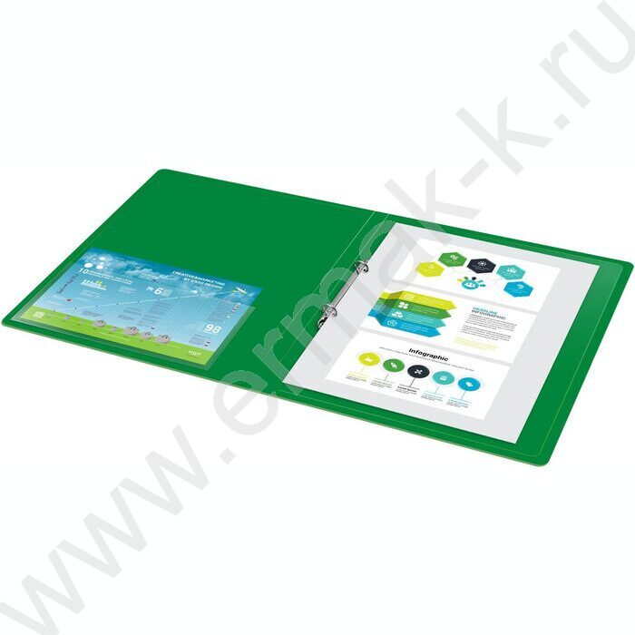 Папка 2 кольца 27мм зеленая 0,7мм карман внутренний и торцевой | Фото 5