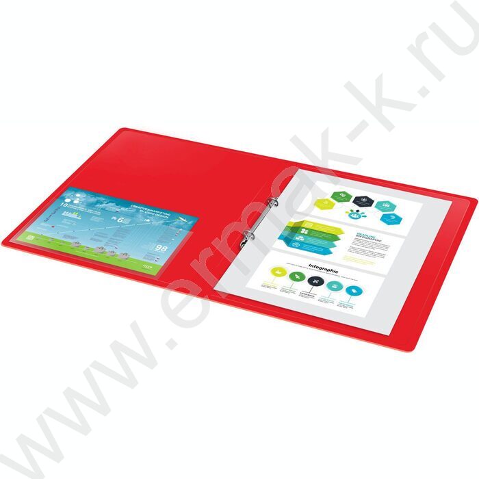 Папка 2 кольца 27мм красная 0,7мм карман внутренний и торцевой | Фото 5