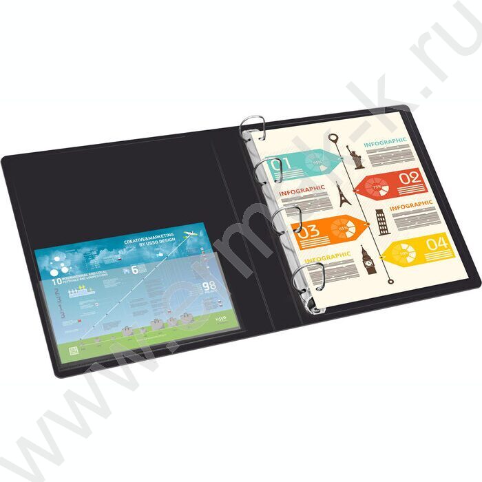 Папка 4 кольца 18мм черная 0,7мм карман внутренний и торцевой | Фото 6