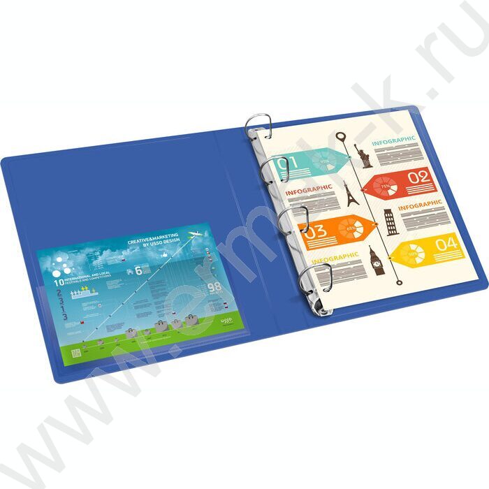 Папка 4 кольца 18мм синяя 0,7мм карман внутренний и торцевой | Фото 6