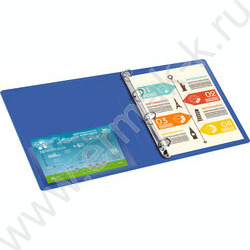 Папка 4 кольца 27мм синяя 0,7мм карман внутренний и торцевой | Фото 6