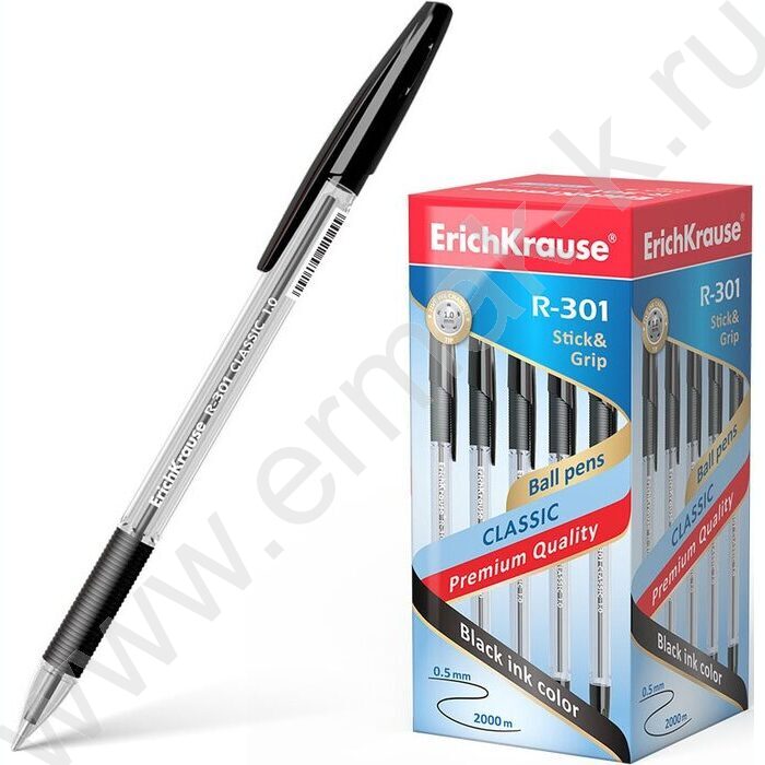Ручка шар R-301 Stick&Grip Classic черная  1,0мм с резин.держателем | Фото 2