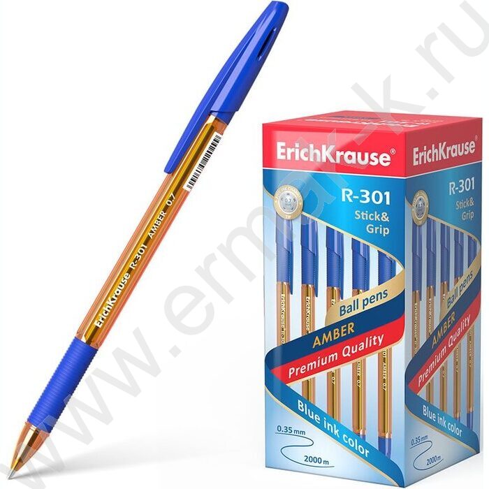 Ручка шар R-301 Stick&Grip Amber 0,7мм, синяя с резин.держателем | Фото 2