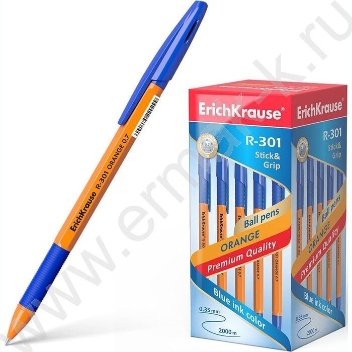 Ручка шар R-301 Stick&Grip Orange 0,7мм, синяя с резин.держателем | Фото 2