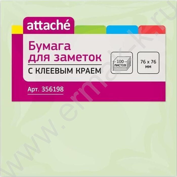 Бумага д/записей  76*76мм /100л, 62г/м², салатовая с липким краем | Фото 1