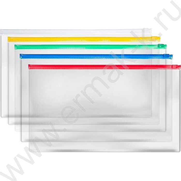 Папка-конверт на молнии 240-195 Zip прозрачный ассорти | Фото 1