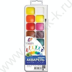 Акварель медовая 16цв  Классика с кисточкой п/у | Фото 1