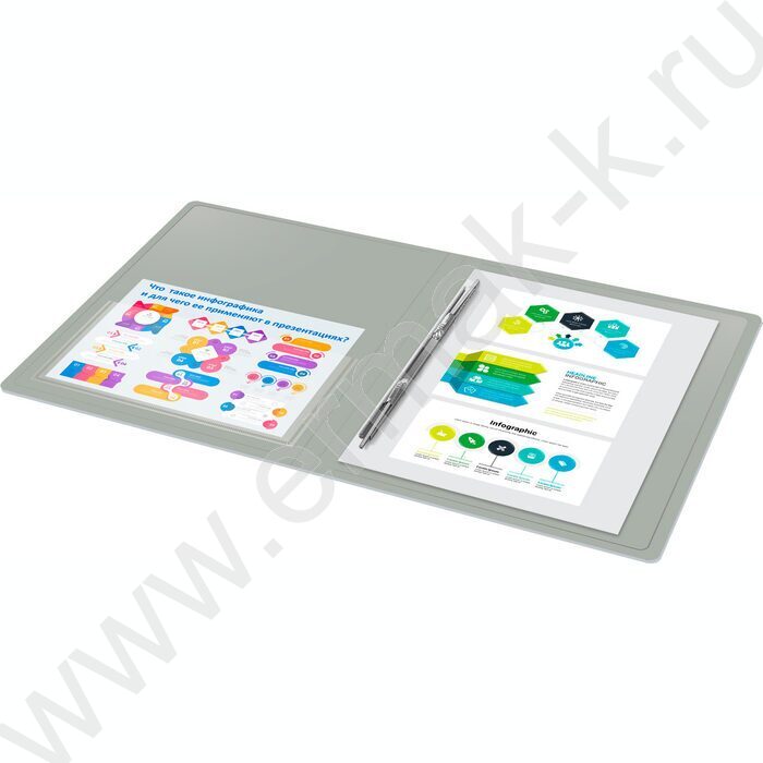 Папка с бок.пруж.скоросшивателем серая 0,7мм карман внутренний и торцевой | Фото 6