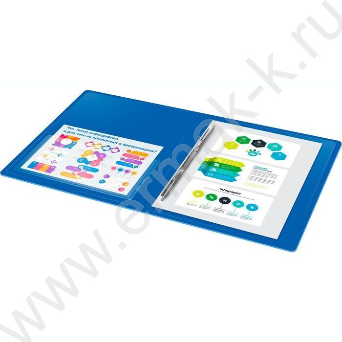 Папка с бок.пруж.скоросшивателем синяя 0,7мм карман внутренний и торцевой | Фото 6