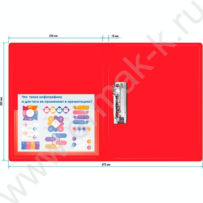 Папка с бок.прижимом красная 0,7мм карман внутренний и торцевой | Фото 4