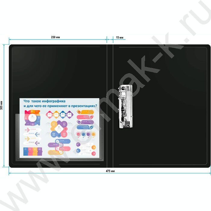 Папка с бок.прижимом черная 0,7мм карман внутренний и торцевой | Фото 4