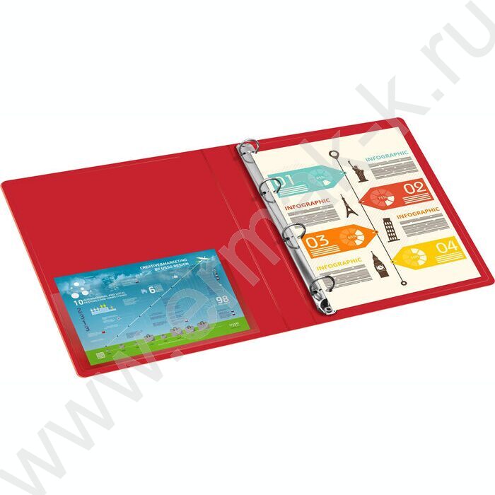 Папка 4 кольца 27мм красная 0,7мм карман внутренний и торцевой | Фото 6