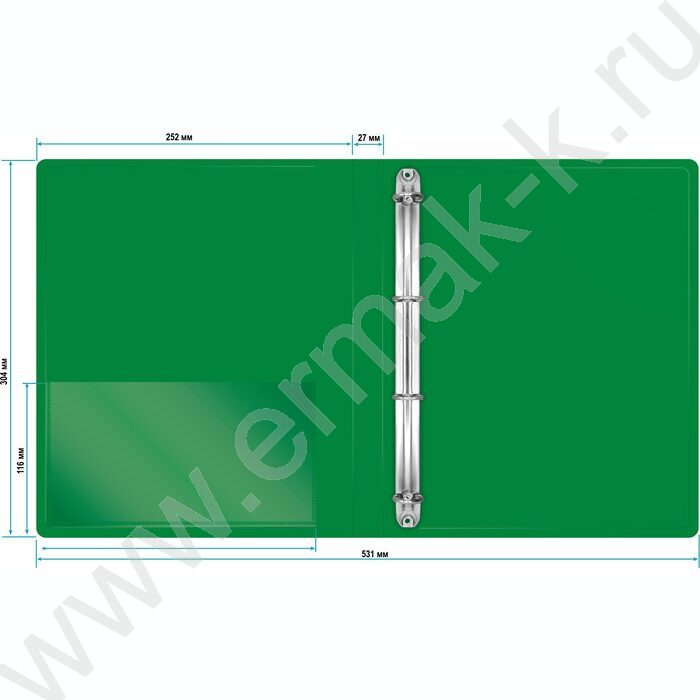 Папка 4 кольца 27мм зеленая 0,7мм карман внутренний и торцевой | Фото 5