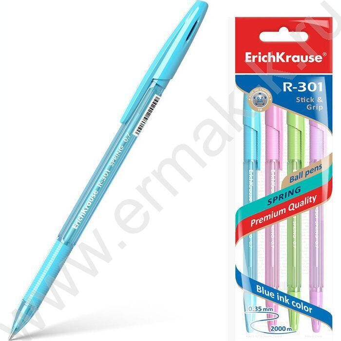 Ручка шар /набор  4шт/ R-301 Stick&Grip Spring 0,7мм, синяя | Фото 3