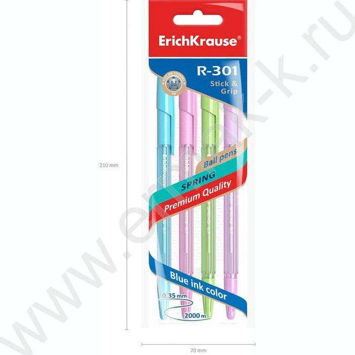 Ручка шар /набор  4шт/ R-301 Stick&Grip Spring 0,7мм, синяя | Фото 6