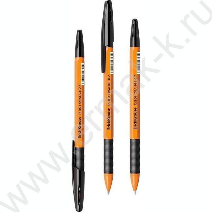 Ручка шар R-301 Stick&Grip Orange 0,7мм, черная с резин.держателем | Фото 1
