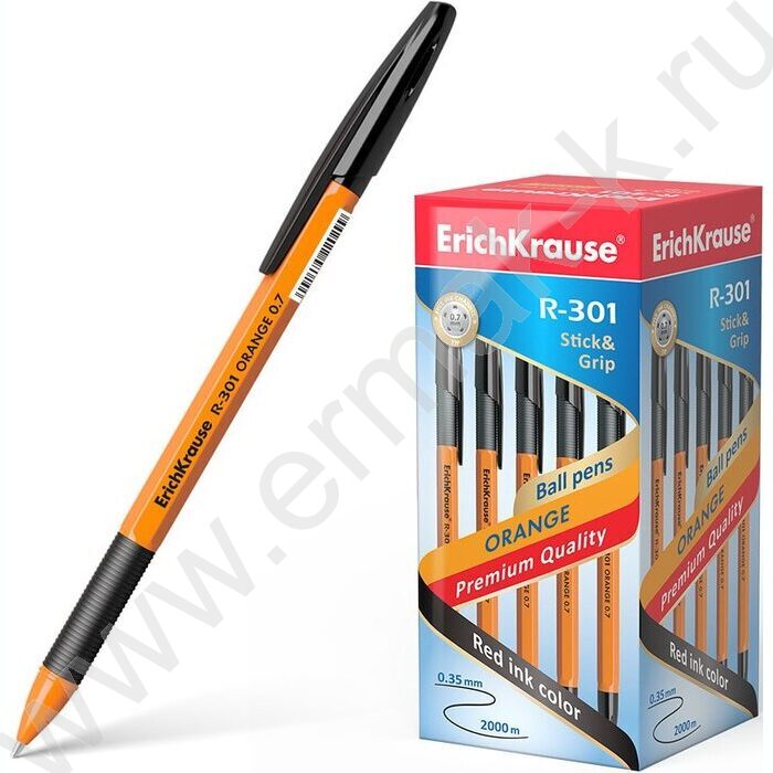 Ручка шар R-301 Stick&Grip Orange 0,7мм, черная с резин.держателем | Фото 2