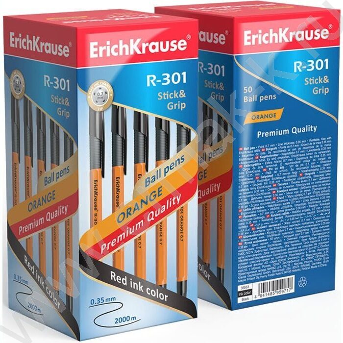 Ручка шар R-301 Stick&Grip Orange 0,7мм, черная с резин.держателем | Фото 3