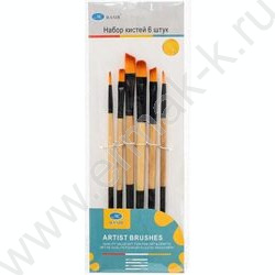 Кисть набор  6шт /нейлон художественные круглые+плоские/ европодвес | Фото 2