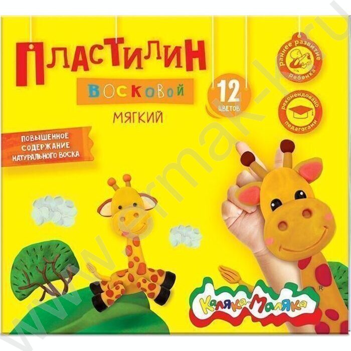 Пластилин восковой 12цв 180г Каляка-Маляка+стек | Фото 1