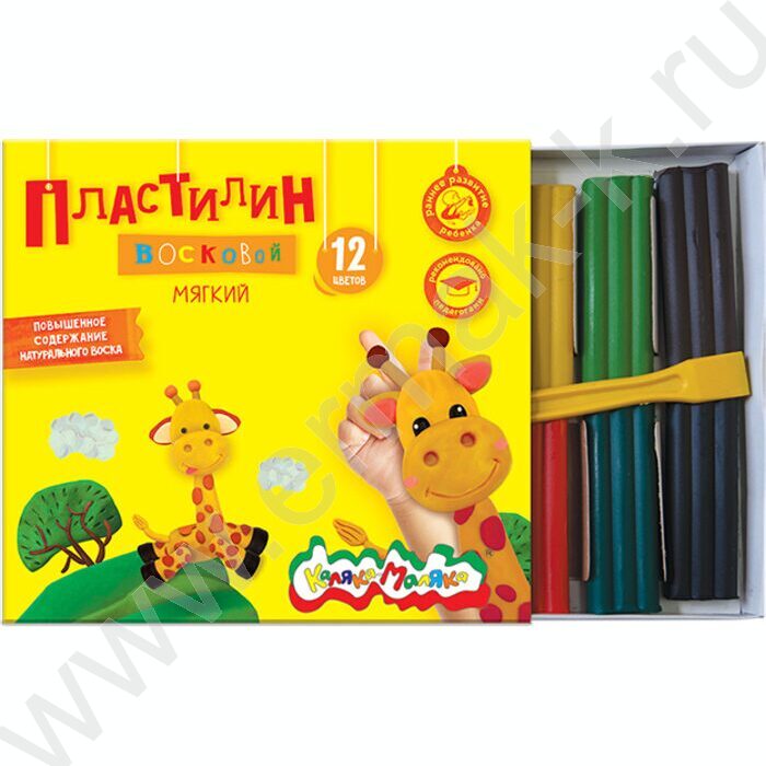 Пластилин восковой 12цв 180г Каляка-Маляка+стек | Фото 3