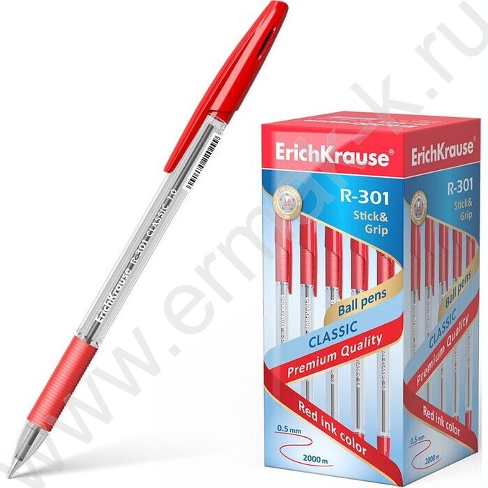 Ручка шар R-301 Stick&Grip Classic красная  1,0мм с резин.держателем | Фото 2