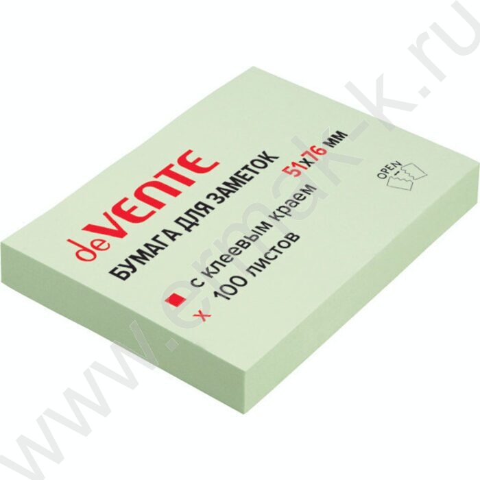 Бумага д/записей  51*76мм /100л, 75г/м², зеленая с липким краем | Фото 1