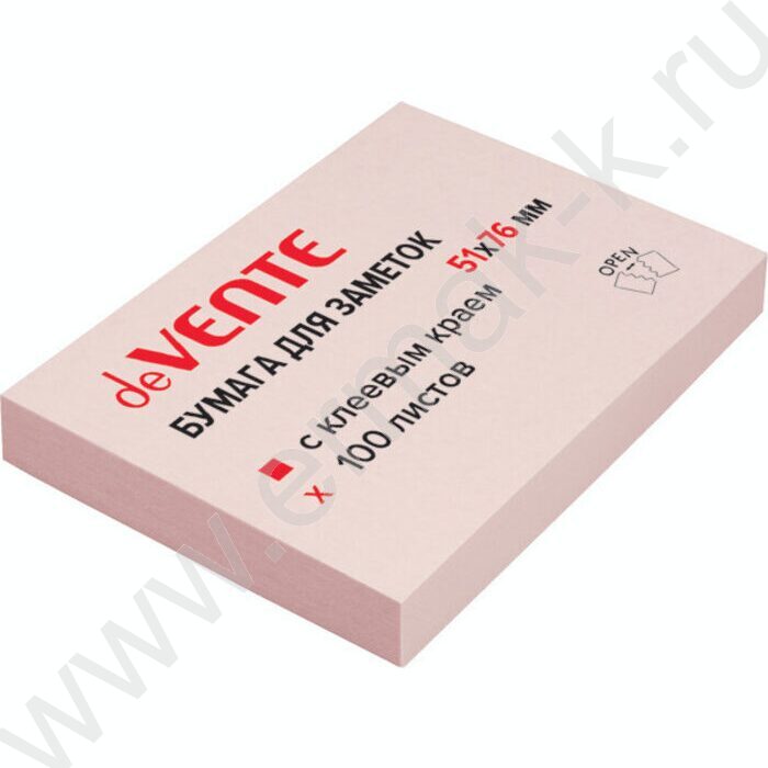 Бумага д/записей  51*76мм /100л, 75г/м², розовая с липким краем | Фото 1