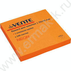 Бумага д/записей  76*76мм /100л, 75г/м², неон. оранжевая с липким краем | Фото 1