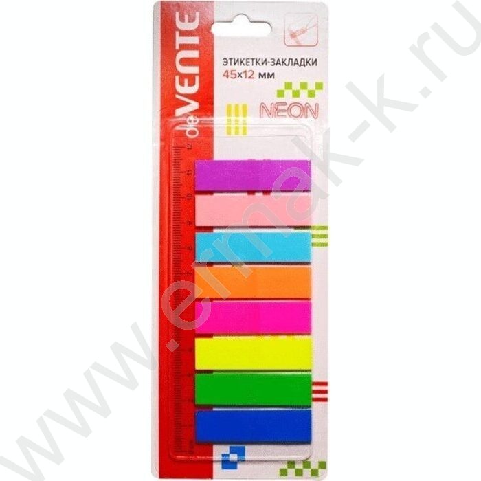Набор самокл. этикеток-закладок 12*45мм /25л*8цв неон пластик полупр. в картонном блистере | Фото 1