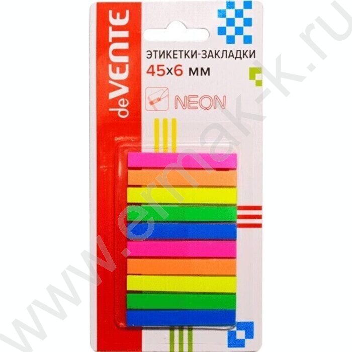 Набор самокл. этикеток-закладок  6*45мм /25л*10цв неон пластик полупр. в картонном блистере | Фото 1