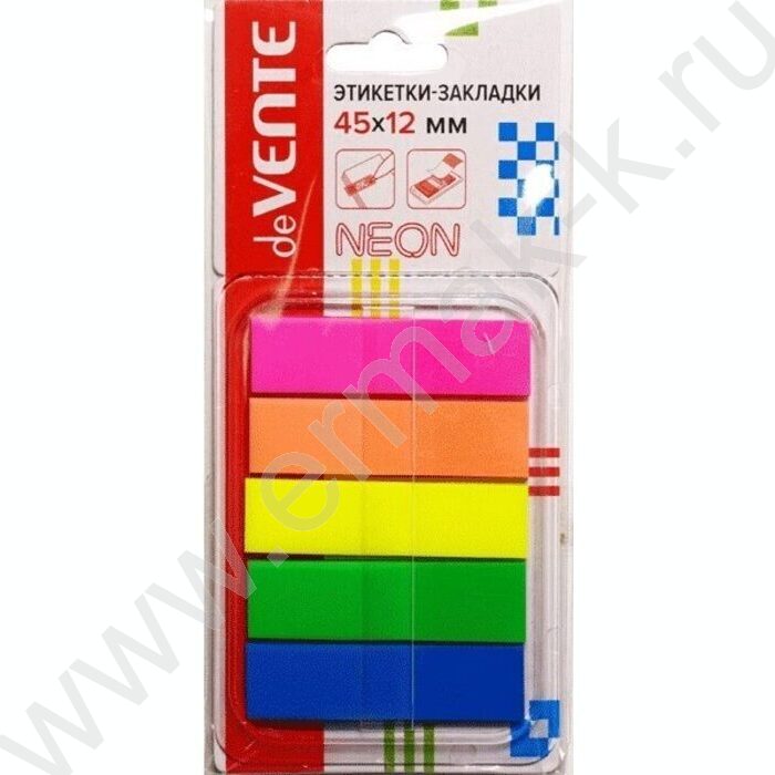 Набор самокл. этикеток-закладок 12*45мм /30л*5цв пластик полупр. в диспенсере Z-сложение | Фото 1
