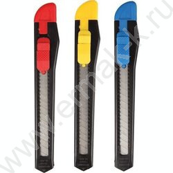 Нож канцелярский  9мм ассорти пл.направляющие,ручная блокировка лезвия,пл.блистер | Фото 1