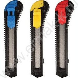 Нож канцелярский 18мм ассорти пл.направляющие,ручная блокировка лезвия,пл.блистер | Фото 1