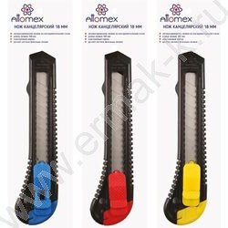 Нож канцелярский 18мм ассорти пл.направляющие,ручная блокировка лезвия,пл.блистер | Фото 2