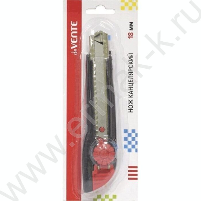 Нож канцелярский 18мм черный с красным метал.направляющие,ручная блокировка лезвия,картон.блисте | Фото 2