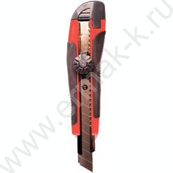 Нож канцелярский 18мм черный с красным метал.направляющие,ручная блокировка лезвия,каучуковые вс | Фото 1