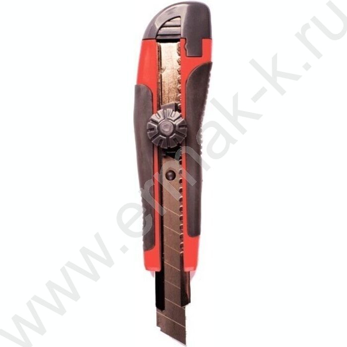 Нож канцелярский 18мм черный с красным метал.направляющие,ручная блокировка лезвия,каучуковые вс | Фото 1