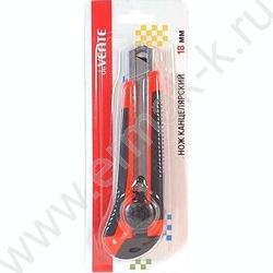 Нож канцелярский 18мм черный с красным метал.направляющие,ручная блокировка лезвия,каучуковые вс | Фото 2