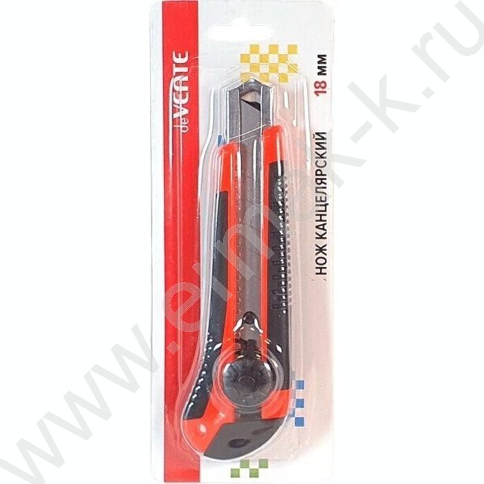 Нож канцелярский 18мм черный с красным метал.направляющие,ручная блокировка лезвия,каучуковые вс | Фото 2