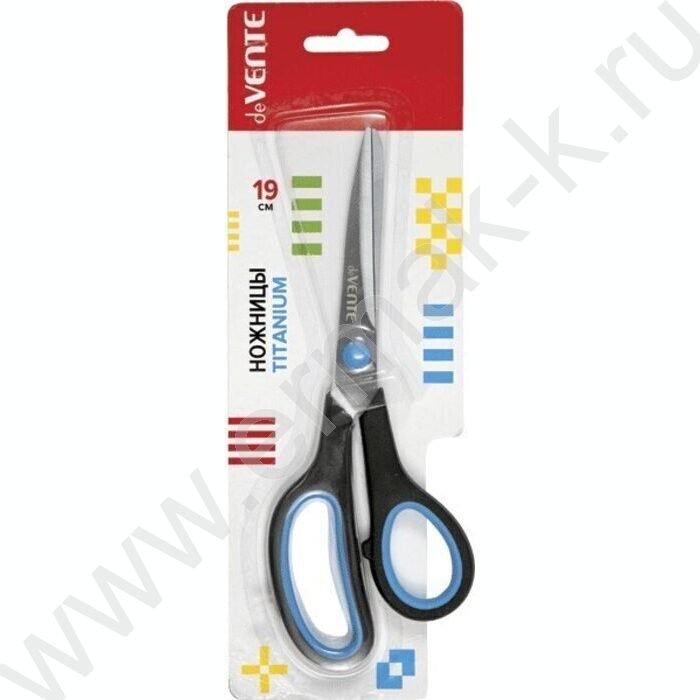 Ножницы 19см титан.лезвия, двухцветные прорезиненные кольца,картон.блистер индивидуальная маркир | Фото 2