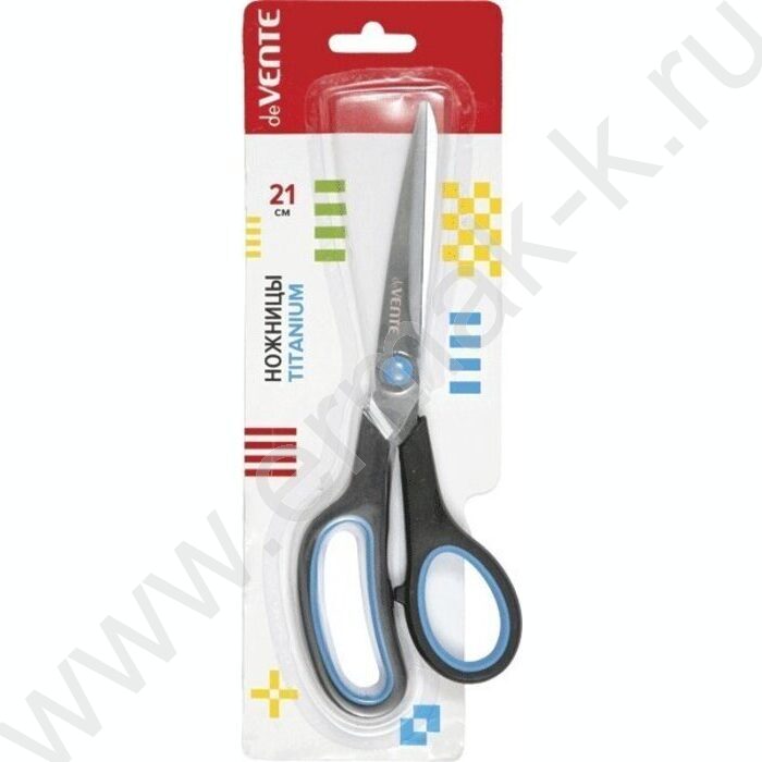 Ножницы 21см титан.лезвия, двухцветные прорезиненные кольца,картон.блистер индивидуальная маркир | Фото 2