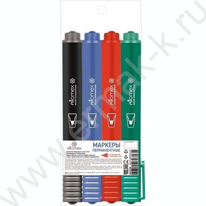 Маркер перм. /набор  4цв/ 3мм круг европодвес | Фото 1