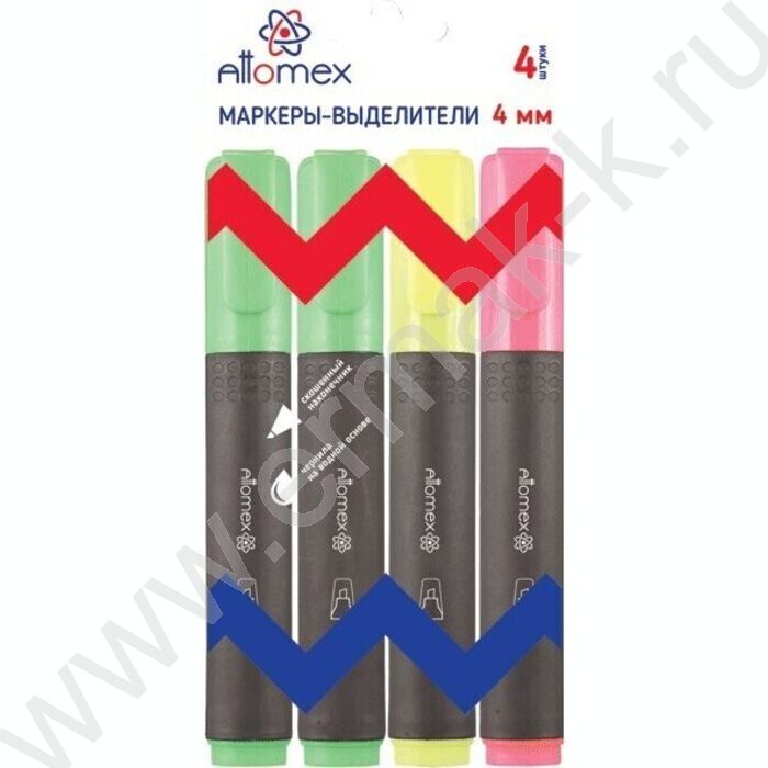 Текстовыделитель /набор  4цв/ 4мм косой европодвес | Фото 1