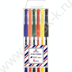 Ручка гелевая /набор  6цв/ 0,5мм резиновый держатель блистер | Фото 1
