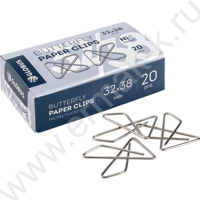 Скрепки 32мм / 20шт Бабочки никелированные | Фото 1